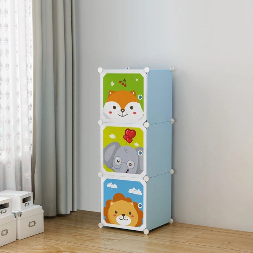 Trade Shop - Armadio Guardaroba Modulare Per Bambini A 3 Scomparti A Cubo Mobile Con Ante Decorate -