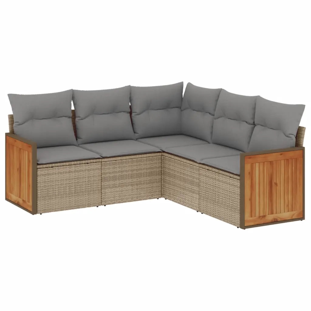 Set Divano da Giardino 5 pz con Cuscini Beige in Polyrattan