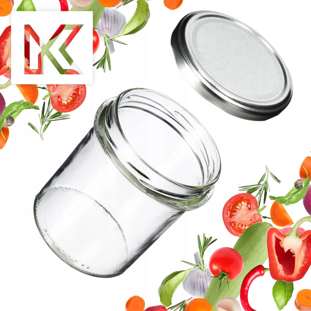 Barattoli di vetro KADAX Avila 350 ml 50 pezzi 82 mm + coperchi argento