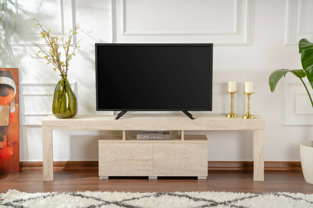 Mobile porta TV Andarna, Credenza da soggiorno, Armadio basso per TV, Base parete attrezzata, 180x31 h50 cm, Beige