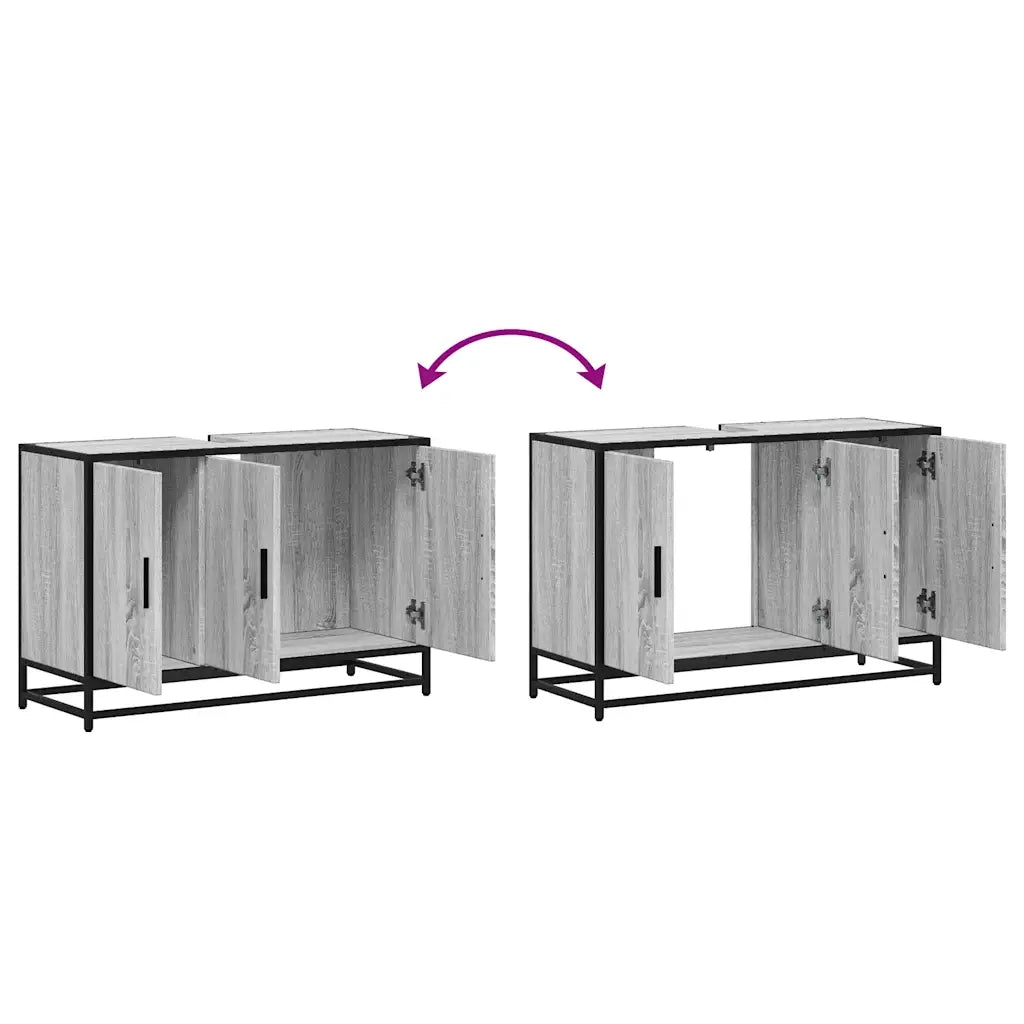Mobile Lavabo Bagno Grigio Sonoma 90x33x60 cm Legno Multistrato