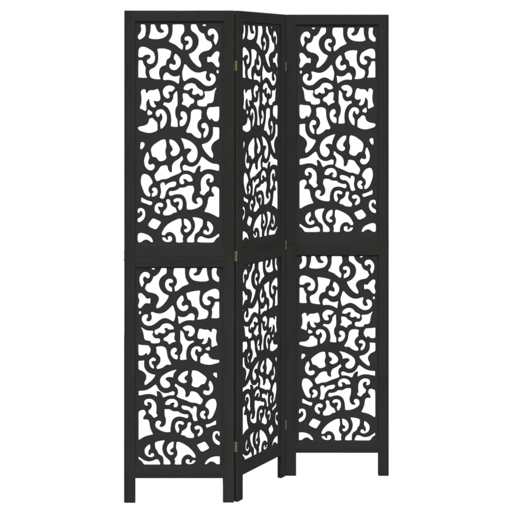 Divisorio Ambienti 3 Pannelli Nero Legno Massello di Paulownia 358750
