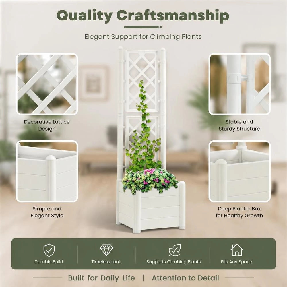 Plant Pot With Trellis 43x43x142 Cm PP White