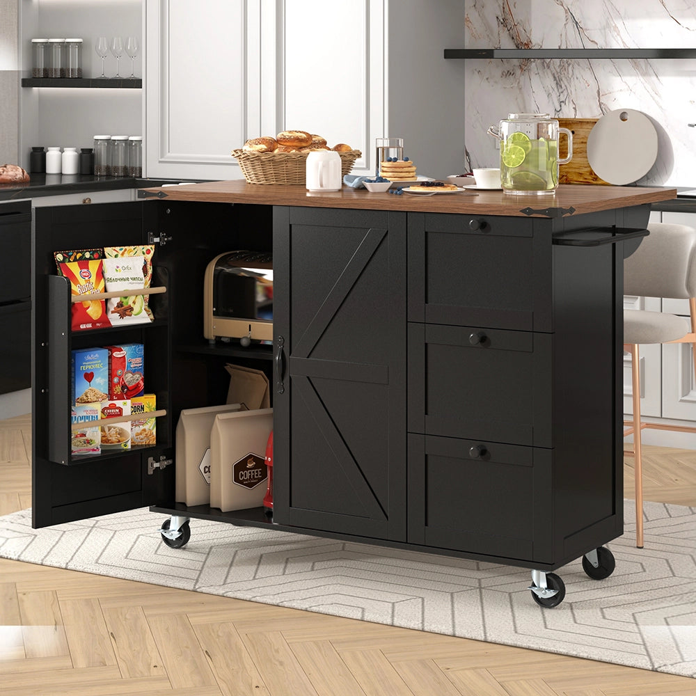 Isola cucina - Xylo - piano scorrevole 2 porte/3 cassetti nero