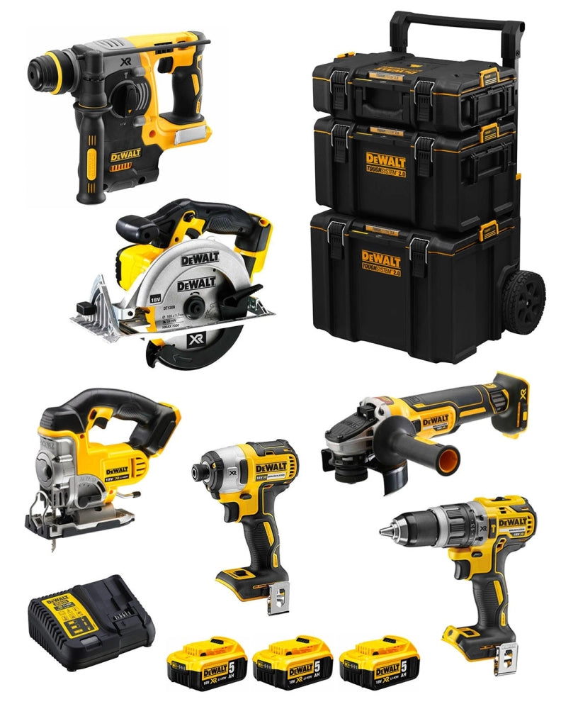 DeWALT Kit DWK600 (DCD796 + DCH273 + DCG405 + DCF887 + DCS331 + DCS391 + 3 x 5,0 Ah + DCB115 + Caddy 3en1)
