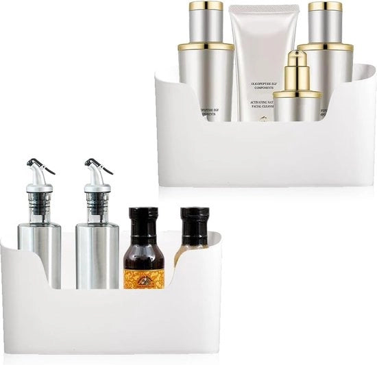 Set di 2 contenitori di archiviazione per porte di cucina, contenitore di archiviazione adesivo da parete, organizzatore, contenitore di archiviazione (bianco)