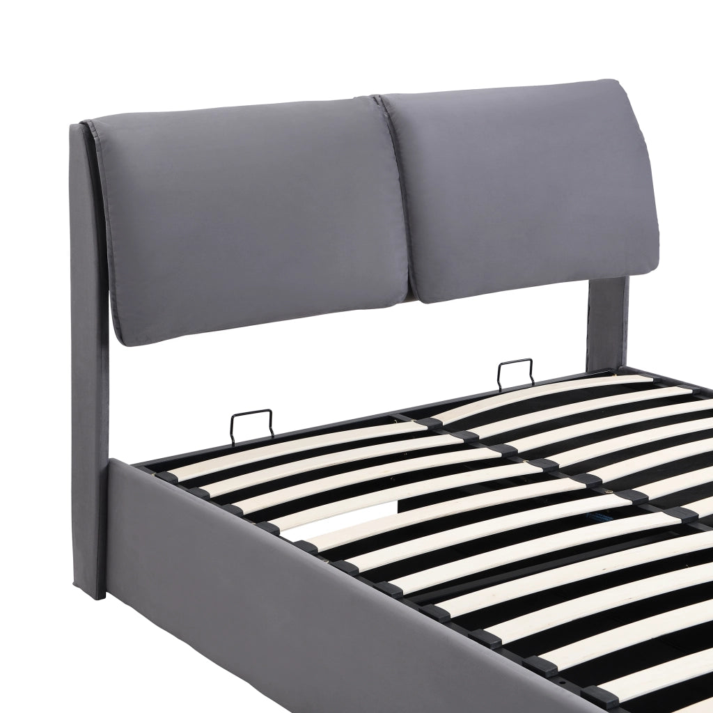 Letto Contenitore 140x200 cm; Letto Matrimoniale; 3 Cassetti e testiera regolabile in Velluto Grigio