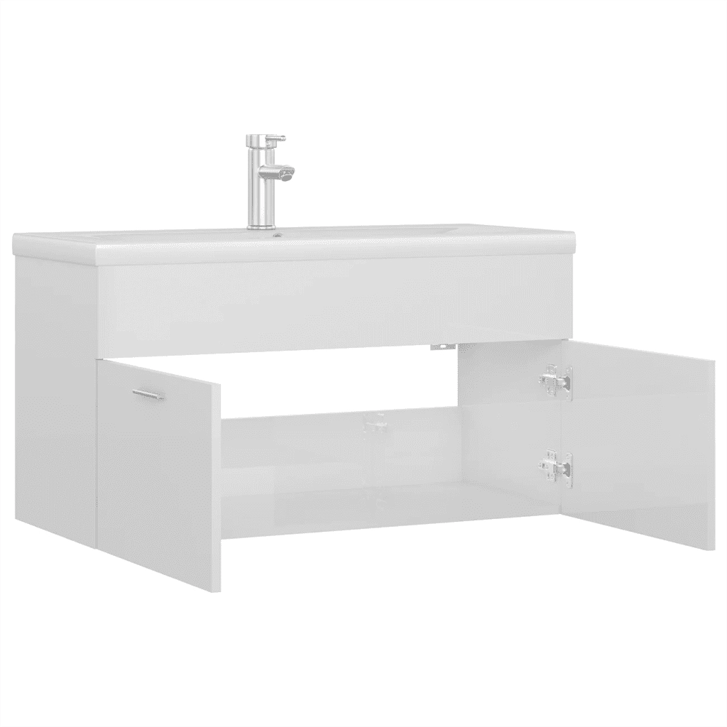 Mobile con Lavabo Integrato Bianco Lucido in Legno Multistrato 3071294