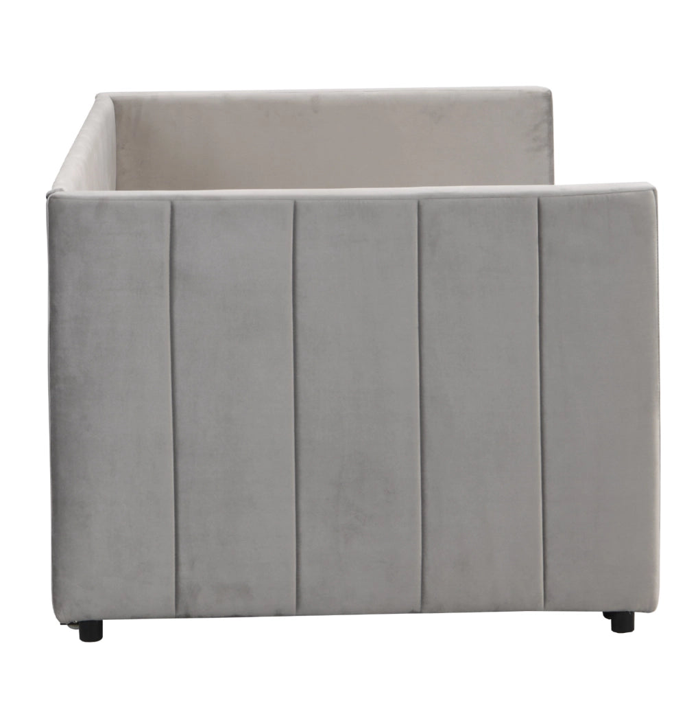 Divano letto imbottito estraibile 90x200 cm; trasformabile in 180x200 cm; in velluto grigio