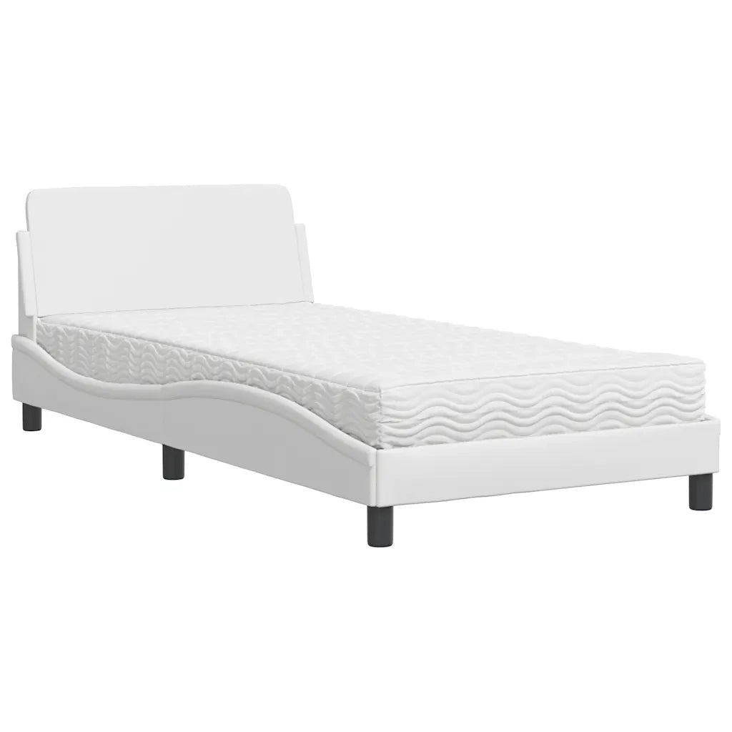Letto con Materasso-Struttura Letto con Materasso Dover Bianco 100x200 cm in Similpelle