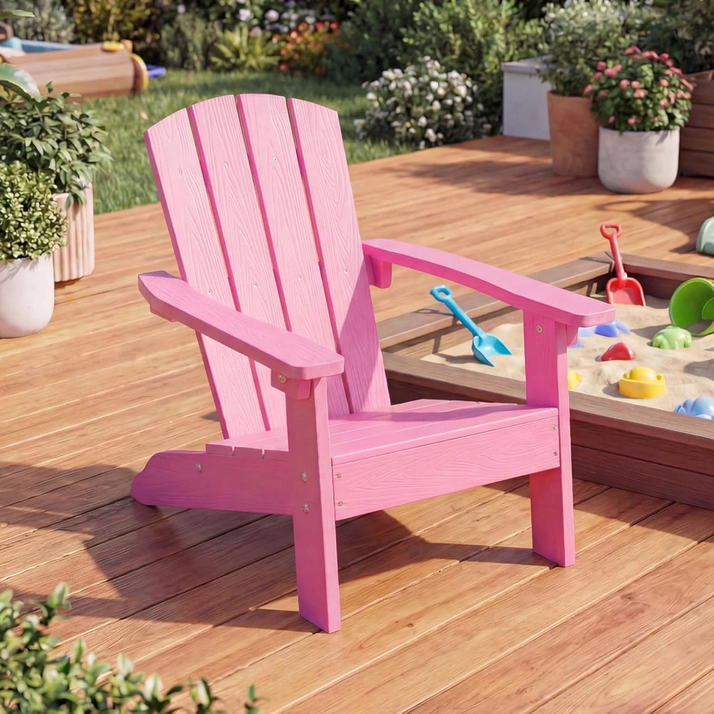 Sedia Adirondack per Bambini, Poltrona da Giardino in Plastica Resistente alle Intemperie con Schienale a Doghe Inclinato, Sedia Adirondack per Patio e Balcone, Portata 75 kg (Rosa)