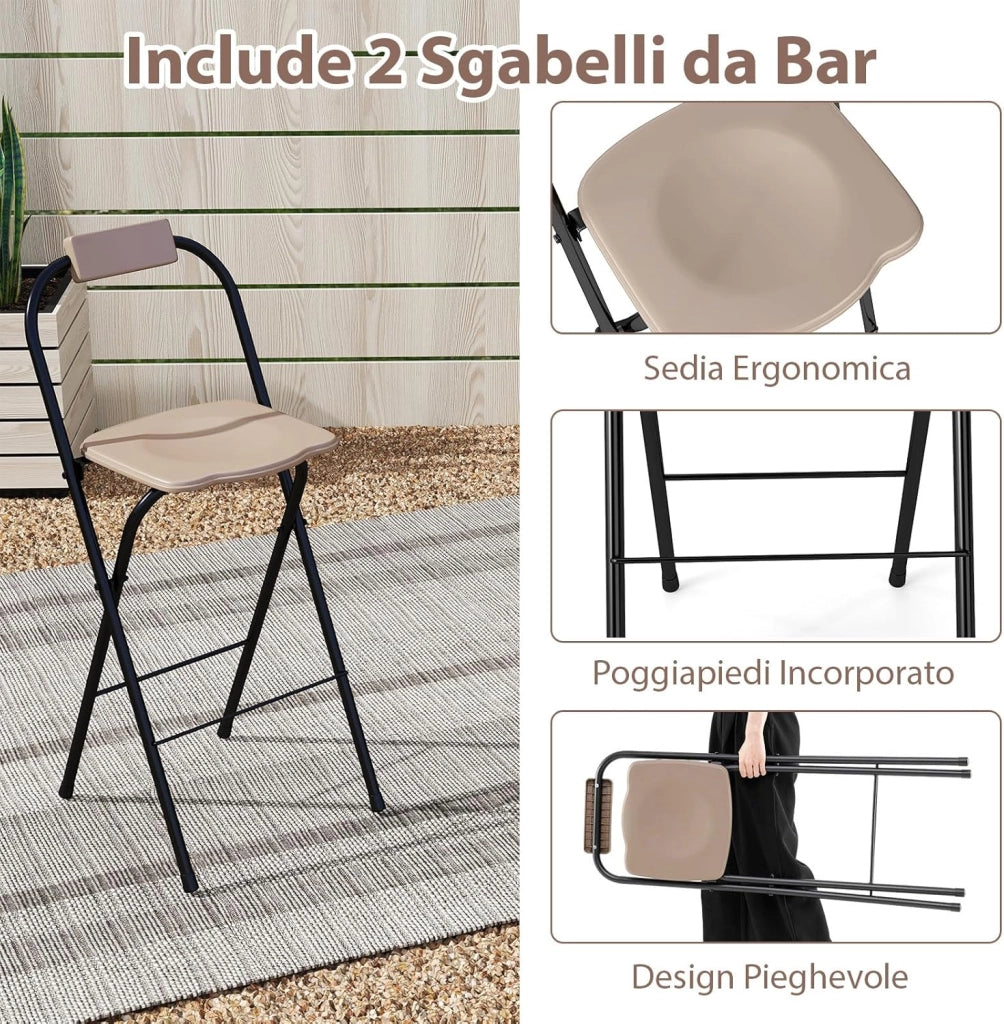 Gazebo per Barbecue, Pergola per BBQ con Tavolo Bar e 2 Sgabelli Bar Pieghevoli, Ripiani di Stoccaggio in Metallo, per Giardino e Cortile, 193 x 117 x 240 cm (Marrone)