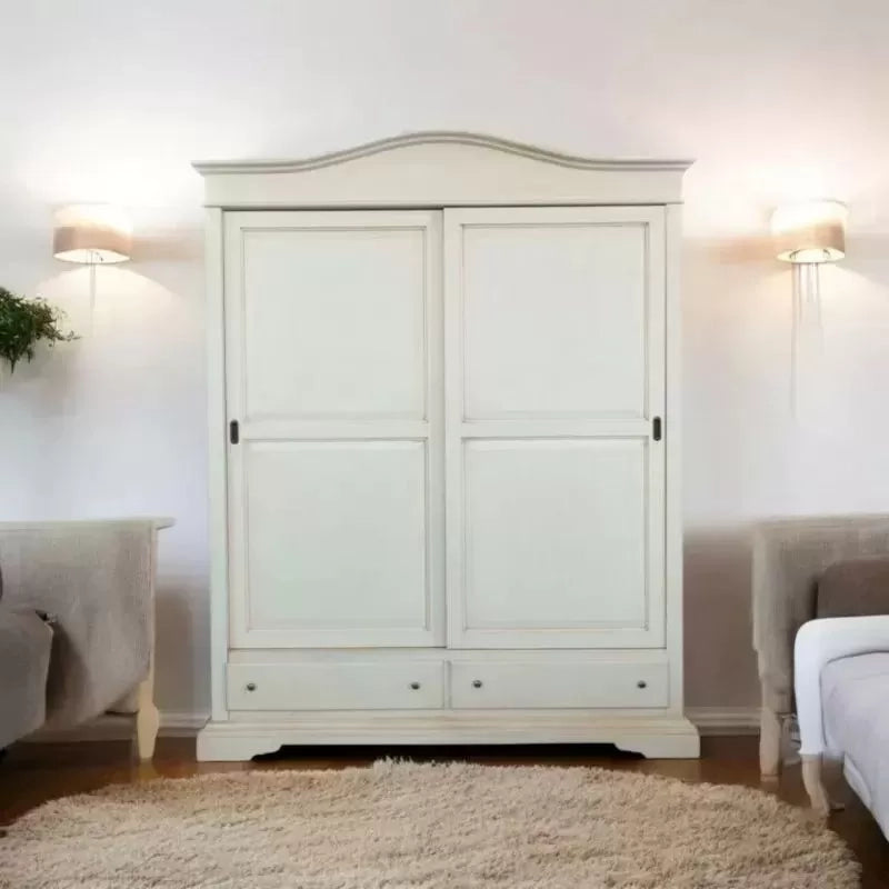 Armadio 2 ante scorrevoli legno shabby bianco anticato 180x67x225 - Mobili 2G