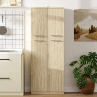 Mobile Contenitore Minimal con 2 Armadietti e Mensole Regolabili, in Legno color Rovere, 59x31x155 cm