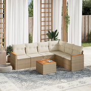 Set Divani da Giardino 7 pz con Cuscini Beige in Polyrattan