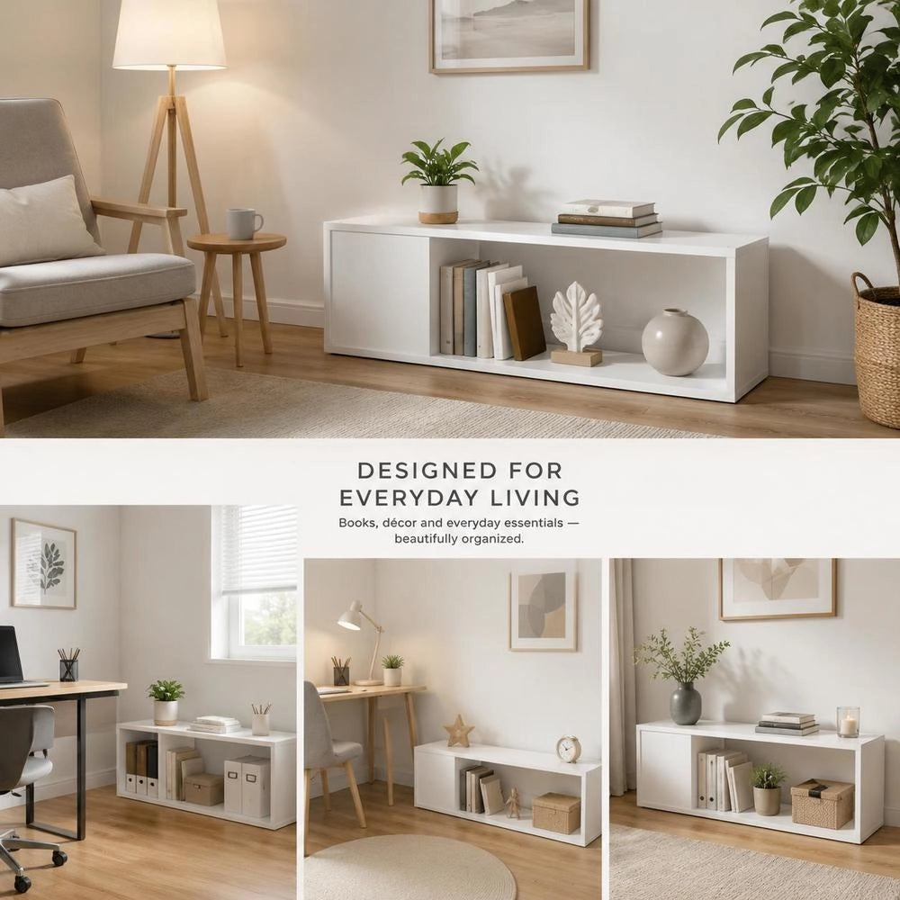 TV Cabinet, White, 100x24x32 Cm, Wood-based Material