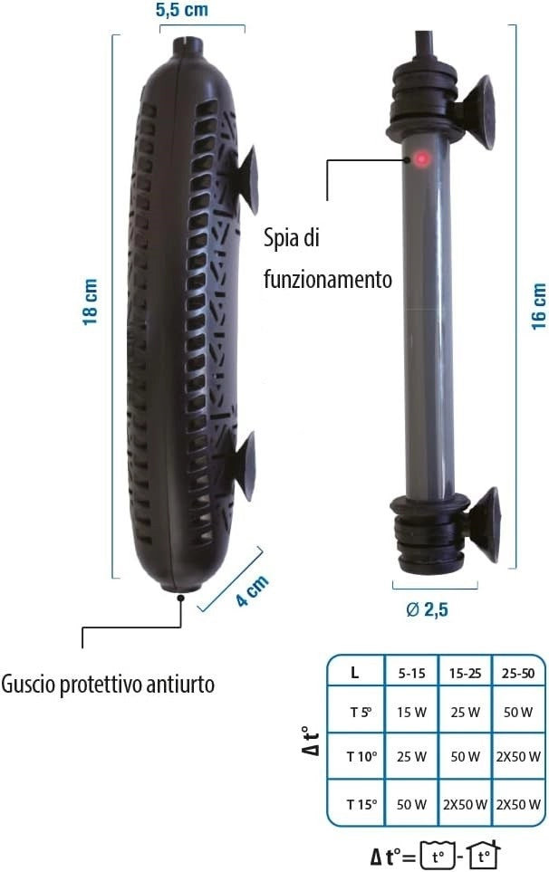 Amtra Klima Nano Preset 50w - riscaldatore presettato 25°C per acquari e paludari