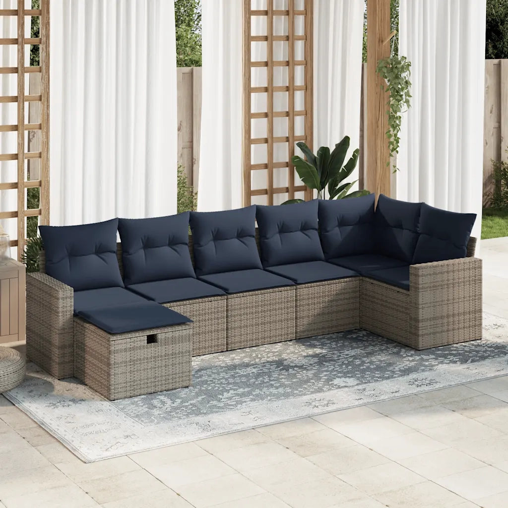 Set Divani da Giardino 7 pz con Cuscini Grigio in Polyrattan 3325407