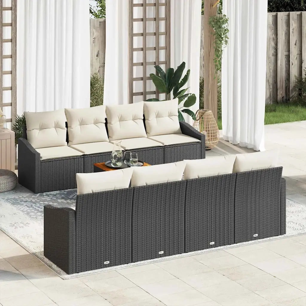 Set Divano da Giardino con cuscino 9 pcs Nero polyrattan 3347803