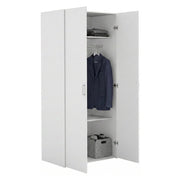 Armadio guardaroba a due ante battenti con due ripiani interni e barra Alibabba, colore bianco, Misure 77 x 175 x 49 cm