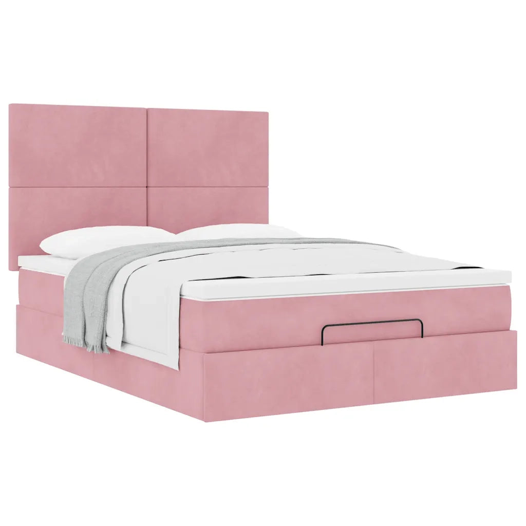 Struttura Letto Pouf con Materassi Rosa 140x190 cm in Velluto 3313402