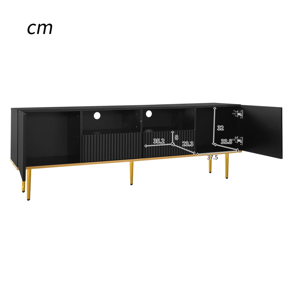 Mobile TV con 2 Cassetti e 2 Vani; Push-to-Open; Dettagli Dorati; Stile Moderno; 165??36??55 cm; Nero