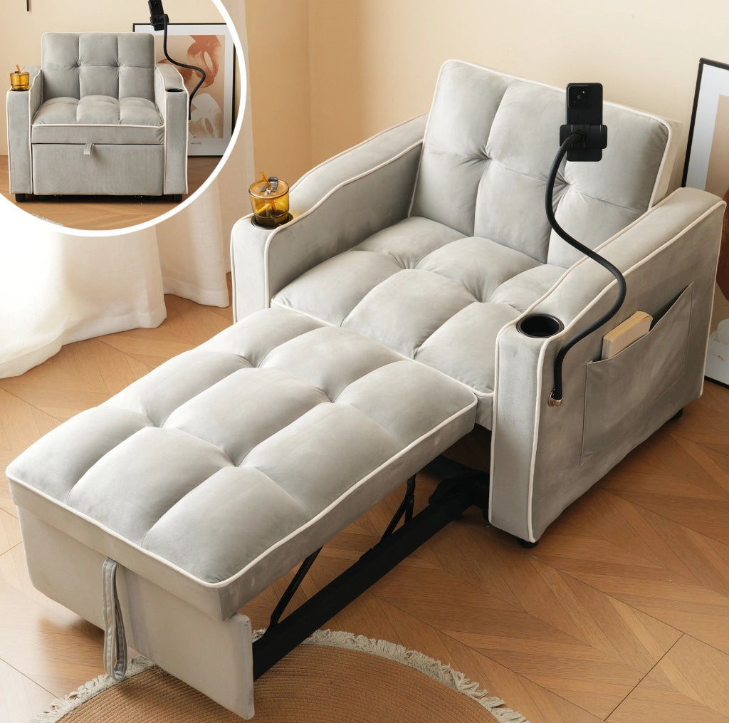 Divano letto singolo 3 in 1 estraibile 83 x 167 x 76 cm; grigio antico bianco