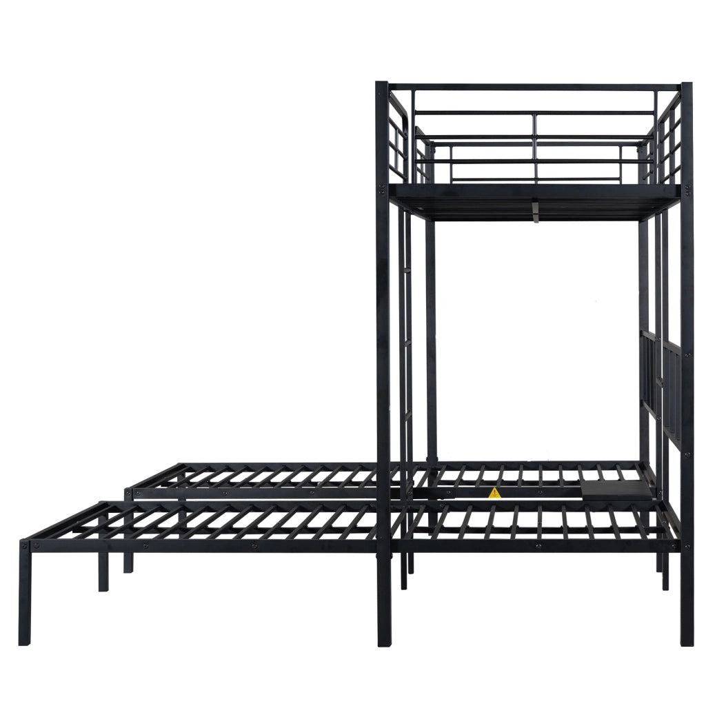 LETTO a castello triplo 90x200 cm Metallo Nero con scala e tavolo