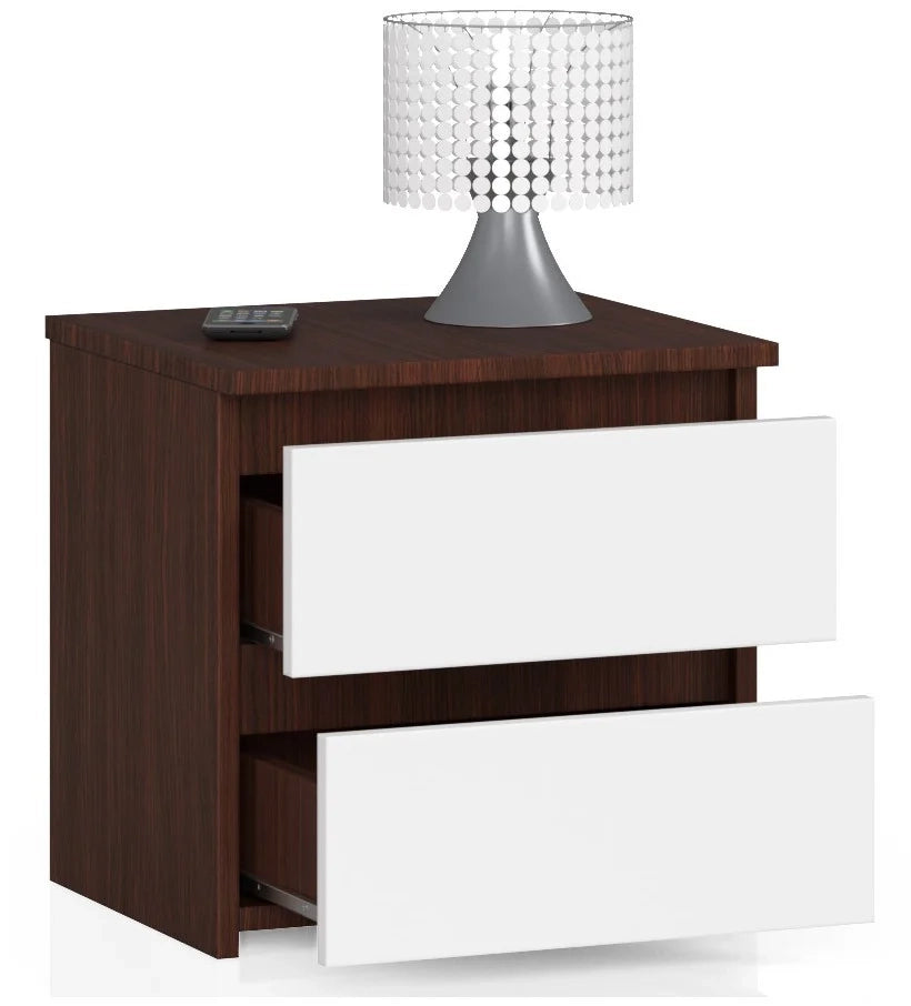 Comodino AKORD CL2 Wengé 40 cm 2 cassetti inserto frontale Bianco 40x35x40 cm