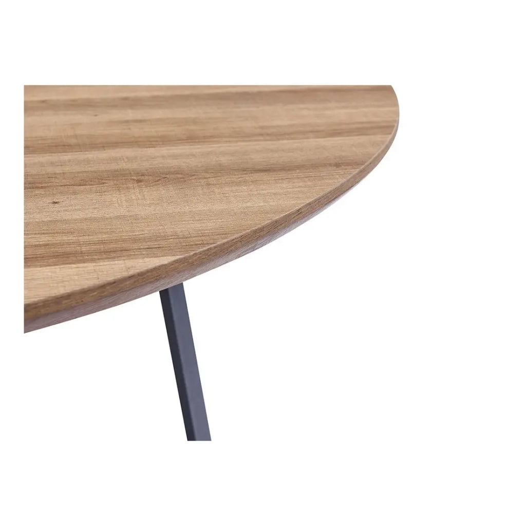 Tavolo da pranzo NOVES – Rotondo diametro 120 cm – Effetto legno e gambe nere – Stile moderno