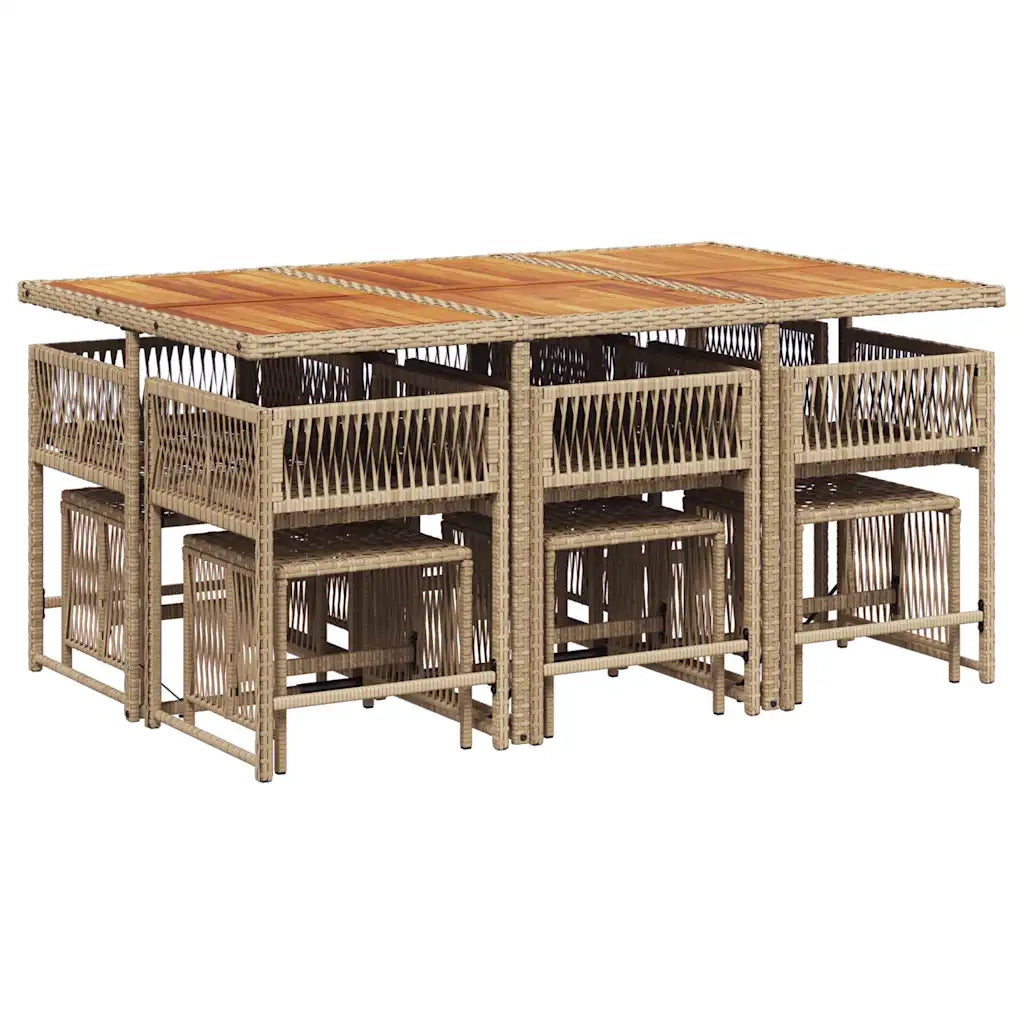 Set da Pranzo da Giardino 11 pz con Cuscini Beige in Polyrattan 3211516