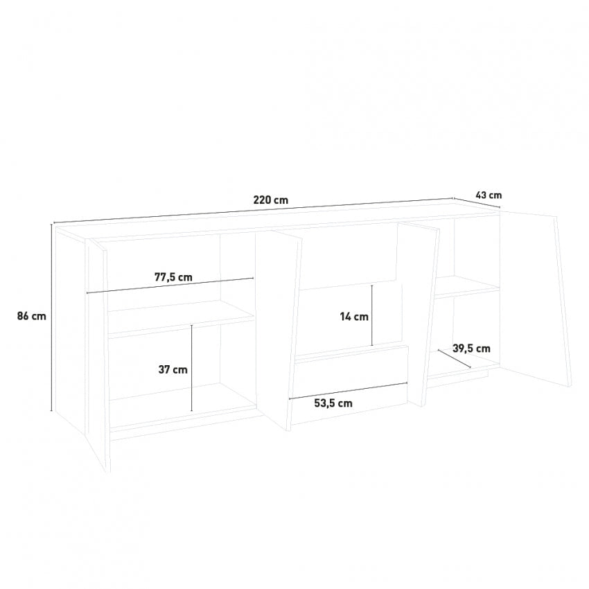 Credenza Moderna Cemento con 4 Ante e 3 Cassetti Ping