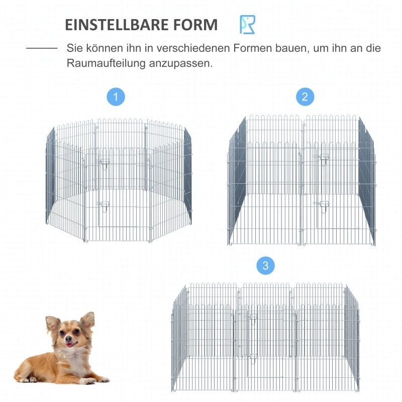 Barriera estensibile a forbice in acciaio con porta e 8 pannelli per cuccioli da esterno argento 63 × 60 cm