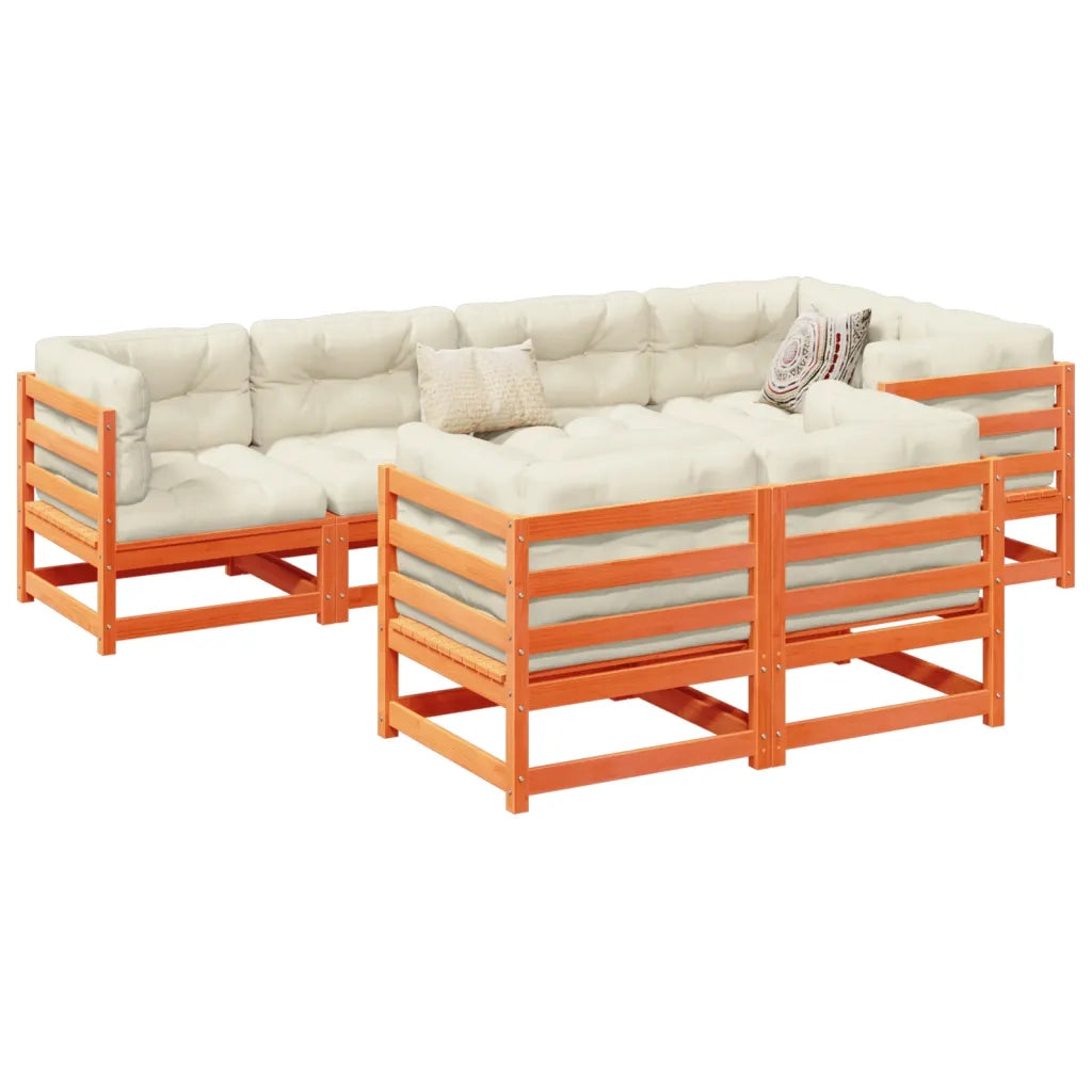 Set Divani Giardino 7 pz con Cuscini Marrone Cera Massello Pino 3299494