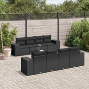 Set Divani da Giardino 9 pz con Cuscini Nero in Polyrattan 3254682