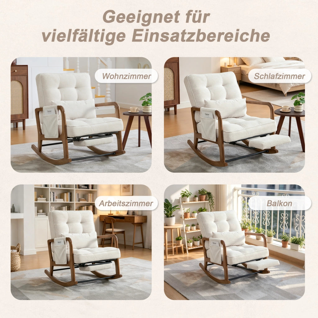 POLTRONA A DONDOLO con poggiapiedi e tasca laterale 70x80x92 cm corda beige