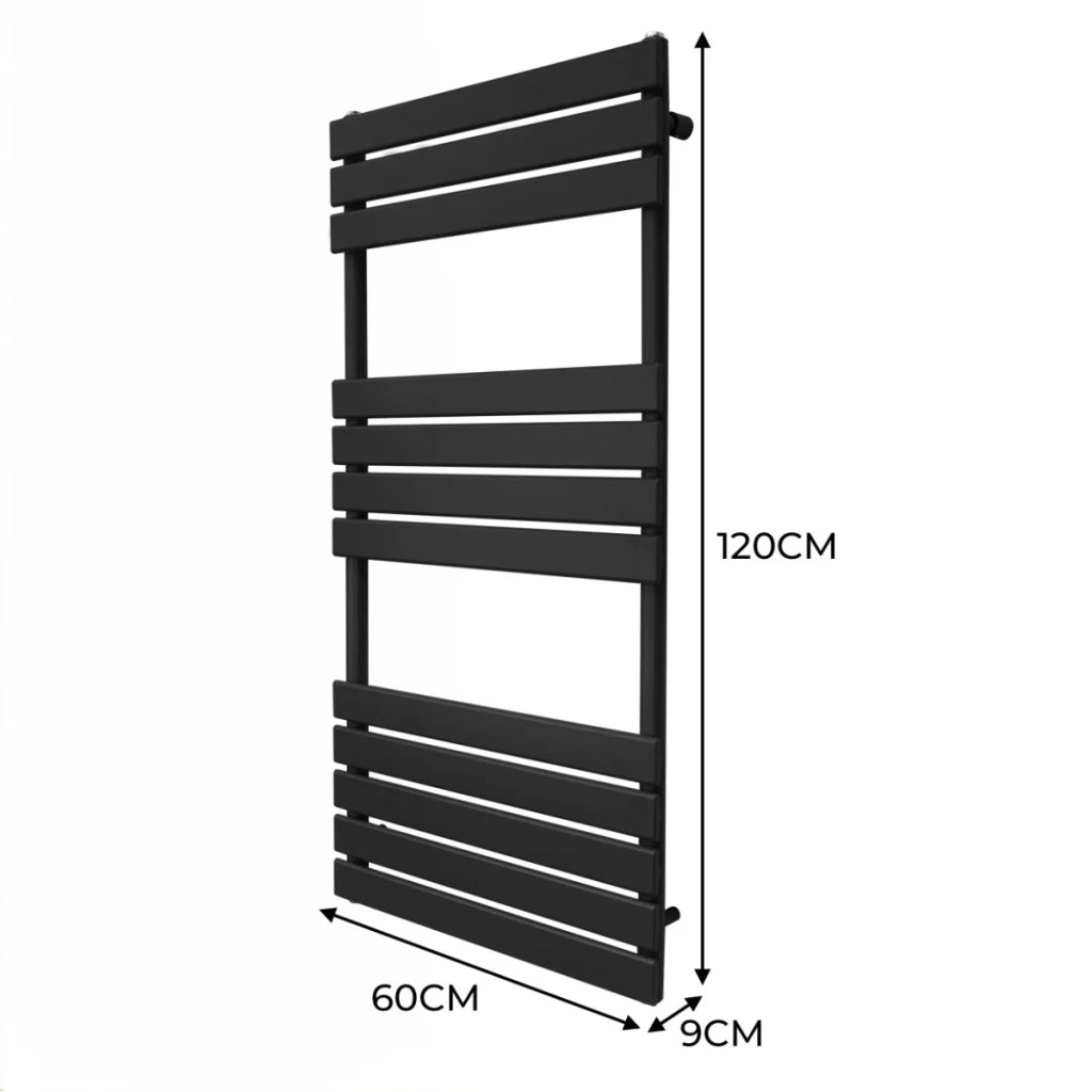 Radiatore per asciugamani design a pannello piatto 1200 x 600 mm per bagno ad incasso Nero