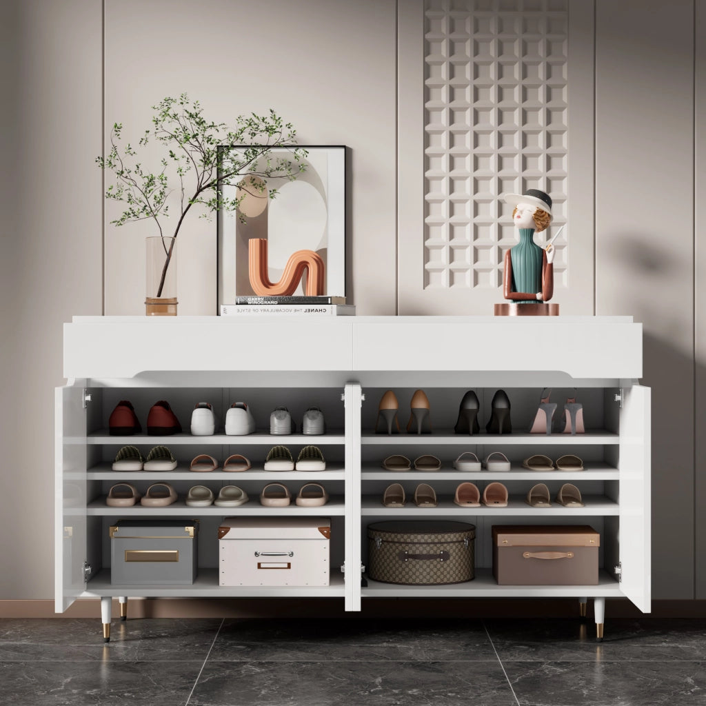 OKWISH Scarpiera con 2 Ante e 2 Cassetti, Ripiani Regolabili e Chiusura Ammortizzata, per Ingresso, 140×39×84 cm
