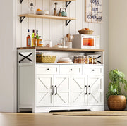 Credenza buffet 140 cm bianco e marrone con 3 cassetti e 2 armadietti