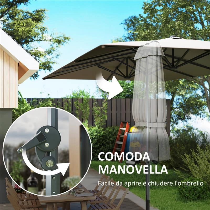 OMBRELLONE DOPPIO DA GIARDINO 4.5X2.6 M APERTURA A MANOVELLA E 12 STECCHE GRIGIO