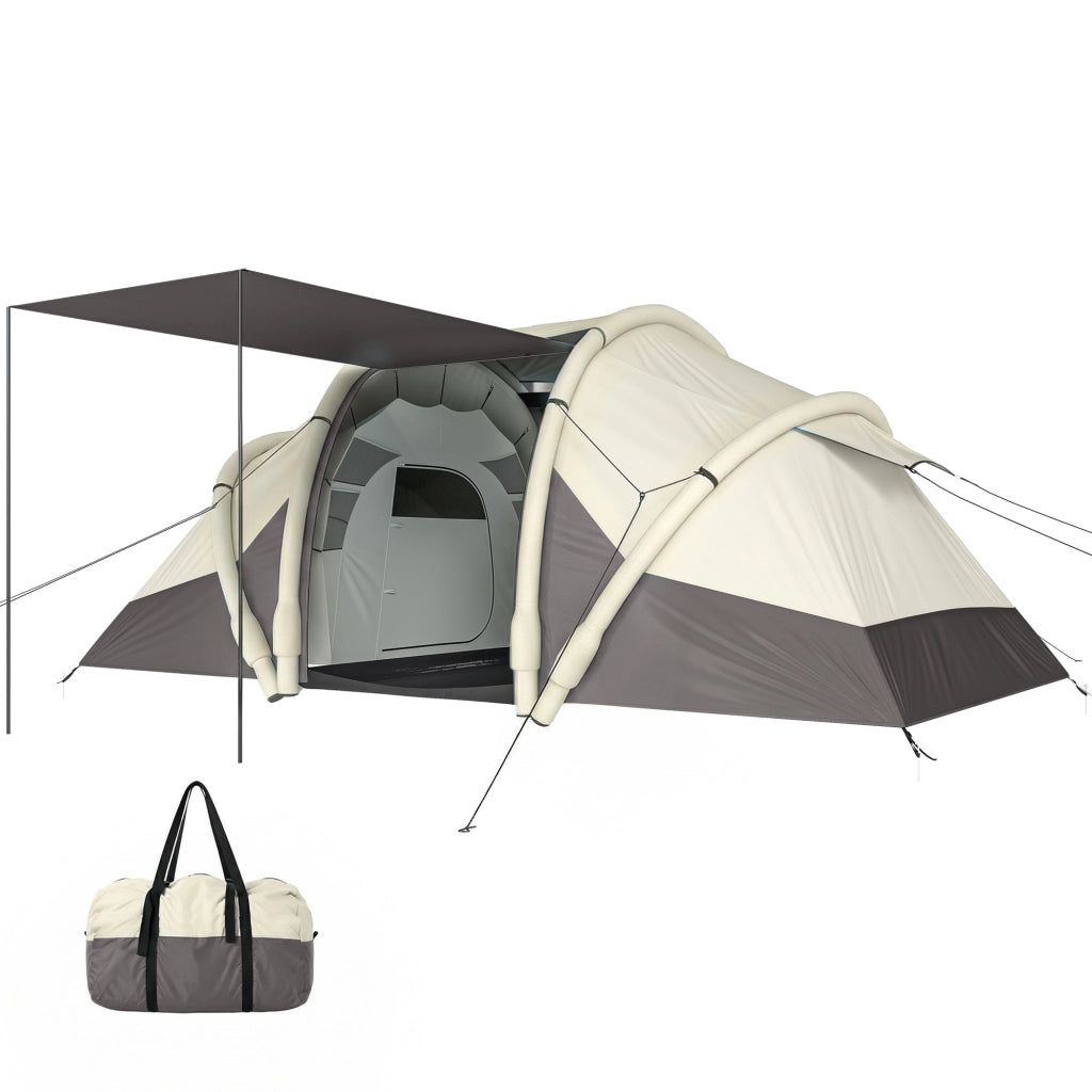 Tenda Gonfiabile da Giardino 2-4 Persone ¨C zephmum ¨C 2 Camere, Soggiorno, Grigio 485x245x188cm