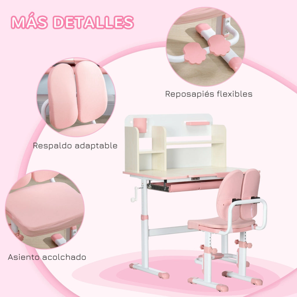 Scrivania Bambini Regolabile Altezza con Cassetto e Ripiano ¨C zephmum ¨C Rosa Bianco 80x52x88-109 cm