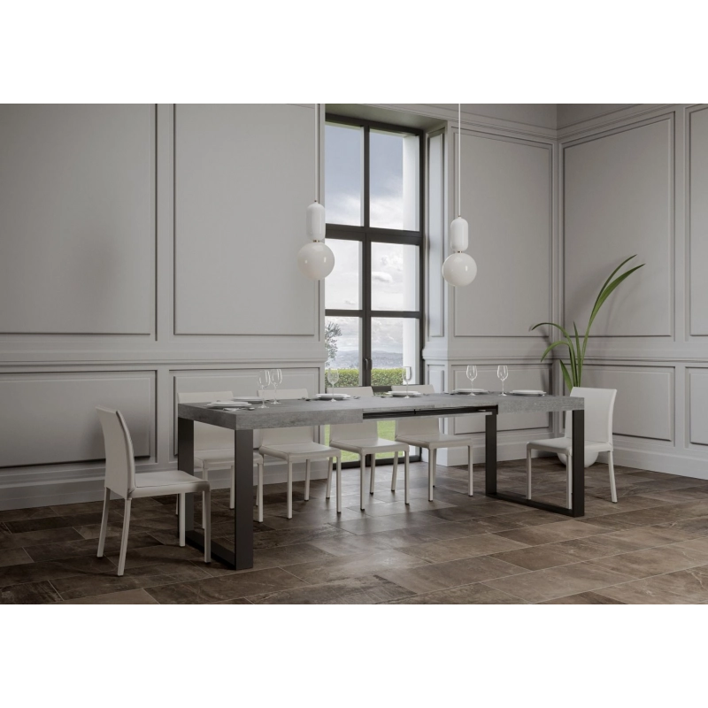Tavolo allungabile 90x160/420 cm Tecno telaio Antracite - Cemento