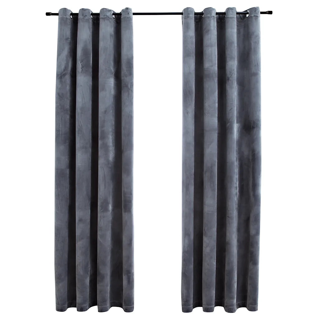 Tende Oscuranti | Tende Blackout con Anelli 2 pz Antracite in Velluto 140x175 cm