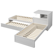 Letto Singolo 90x200 cm; con Letto Estraibile; Contenitore; Luce Notturna - Bianco