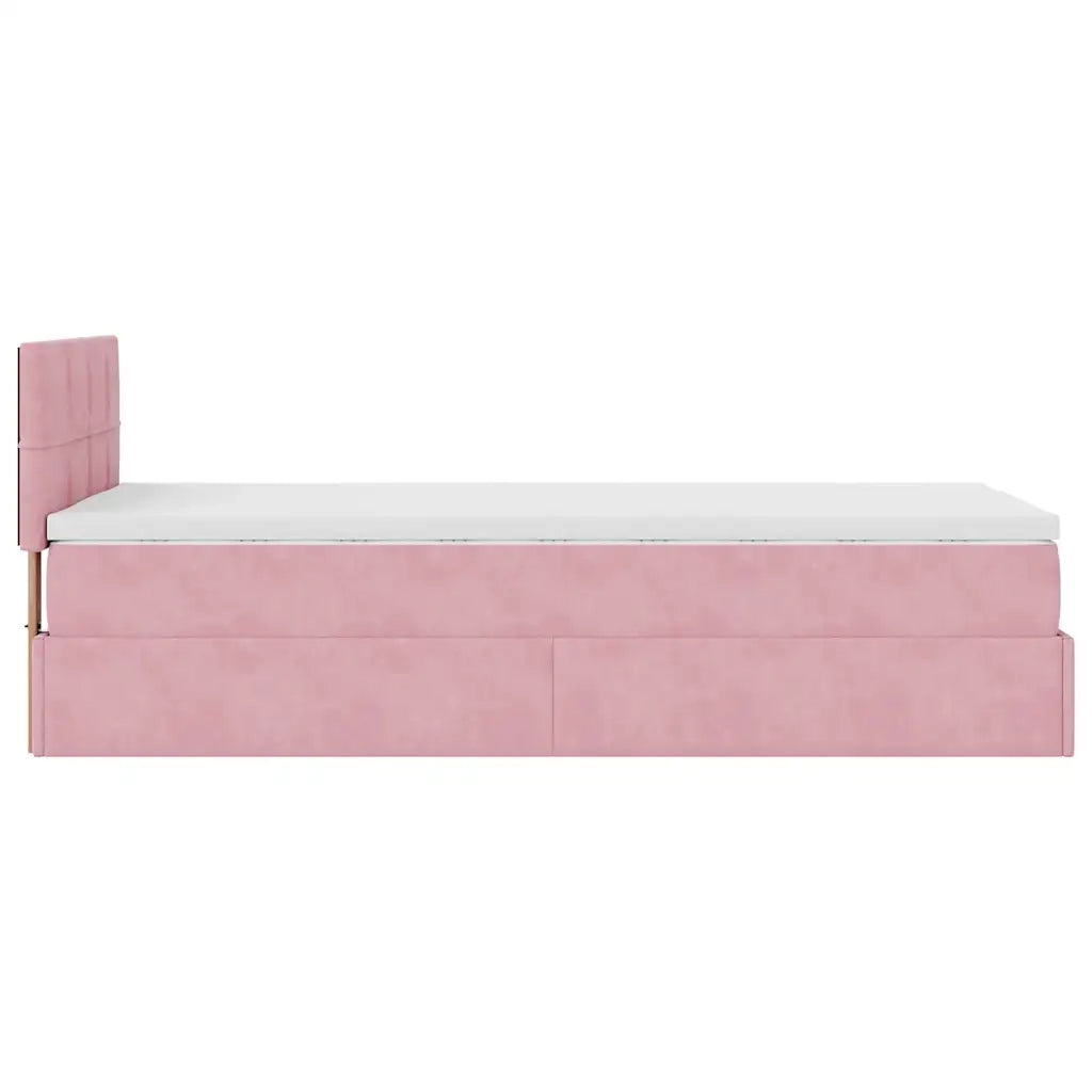 Struttura Letto Pouf con Materasso Rosa 90x200 cm in Velluto 3311752