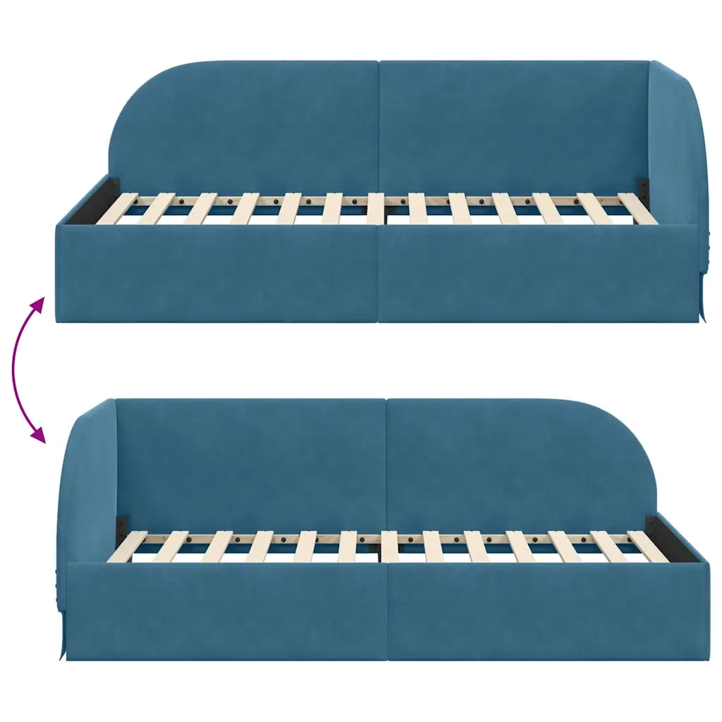 Cornice del letto ad angolo Blu 90 cm x 200 cm Velluto