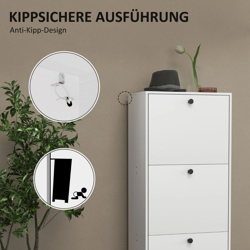 Scarpiera a ribalta con 3 ante e ripiani regolabili, stile moderno salvaspazio per ingresso, 47 × 28 × 115 cm, bianco