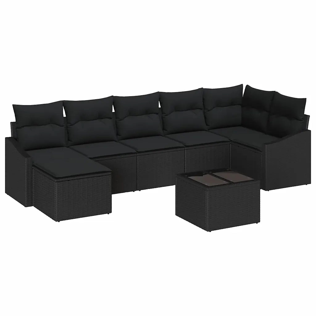 Set Divano da Giardino con cuscino 8 pcs Nero polyrattan