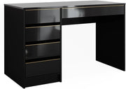 Scrivania Sherry, Nero lucido, 55 x 120 cm con cassetti, adatto come postazione di lavoro per home office o studio